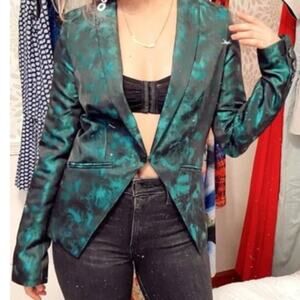 Gibson Green Metallic Blazer black tailored brocade  nipped goth Y2K Brat demure